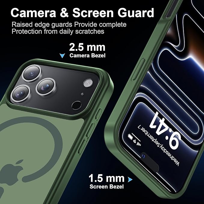 for iPhone 17 Pro Max case with Camera Lens Protector [10Ft Military-Grade Protection] Compatible with fit MagSafe Shockproof Cover Phone case for iPhone 17 Pro max 6.9 inch,Alpine Green