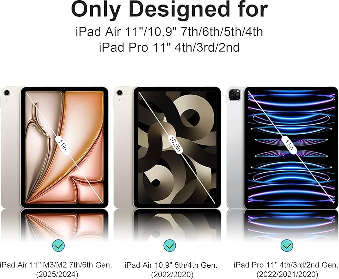 Case for iPad Air 11 Inch M4/M3/M2 2026/2025/2024, iPad Air 10.9" 5th/4th Gen. 2022/2020, iPad Pro 11" 4th/3rd/2nd 2022/2021/2020 with Pencil Holder, Vertical Stand, Detachable Magnetic, White