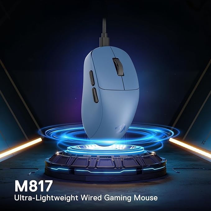 Redragon M817 Wired Gaming Mouse, 24000 DPI Optical Mice with 5 Programmable Buttons & Ergonomic Design, 37G Ultra Lightweight, Software Supports DIY Keybinds, Blue