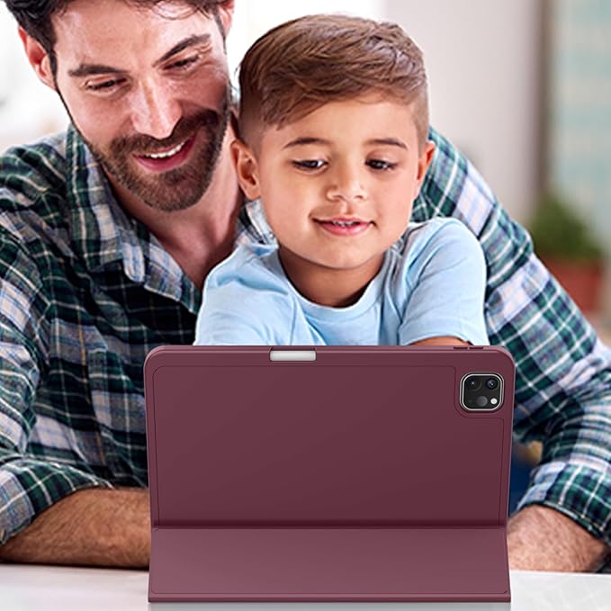 ZryXal New iPad Pro 13 Inch Case (M5) 2025 / (M4) 2024 with Pencil Holder, Smart iPad Case [Support Pencil Pro and Pencil (USB-C)], Support Touch ID and Auto Wake/Sleep (Wine)