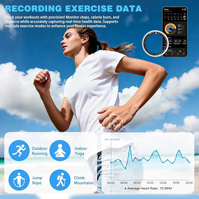 Smart Ring for Women, Stylish Fitness Tracker with Heart Rate, SpO2, Sleep Monitoring, Step Monitor, Calorie Counter, IP68 Waterproof (Silver 14)