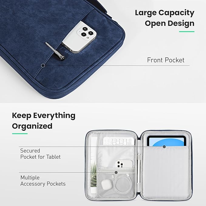 DTTO 9-11 Inch Tablet Sleeve Bag for iPad A16 11-in/Air 11-in M3 M2, iPad 10th Gen 10.9", iPad 9/8/7th Gen 10.2", iPad Air 5/4th Gen 10.9", iPad Pro 11, Galaxy Tab A9+, Waterproof Travel Bag, Navy