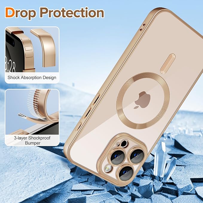 Hython Magnetic Clear for iPhone 16 Pro Max Case with Camera Lens Protector [Compatible with MagSafe] Plating Edge Slim Soft TPU Cover Protective Phone Case for 16 Pro Max 6.9", Matte Desert Brown