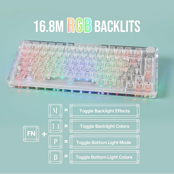 KiiBoom Phantom 81 75% Transparent Mechanical Gaming Keyboard, Hot Swappable Custom Gasket Keyboard with RGB Backlit, Clear Keycap, Rechargeable Battery, Triple Mode for Win/Mac (Phantom 81 V3 Clear)