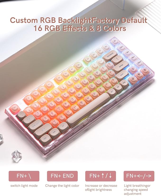 Womier X75 75% Wireless Mechanical Keyboard, Hot Swappable Computer Creamy Keyboard, Foundation Jelly Keycaps, Pre-lubed Switches Gasket Mount RGB Backlit Gaming Keyboards for Win/Mac, Pink