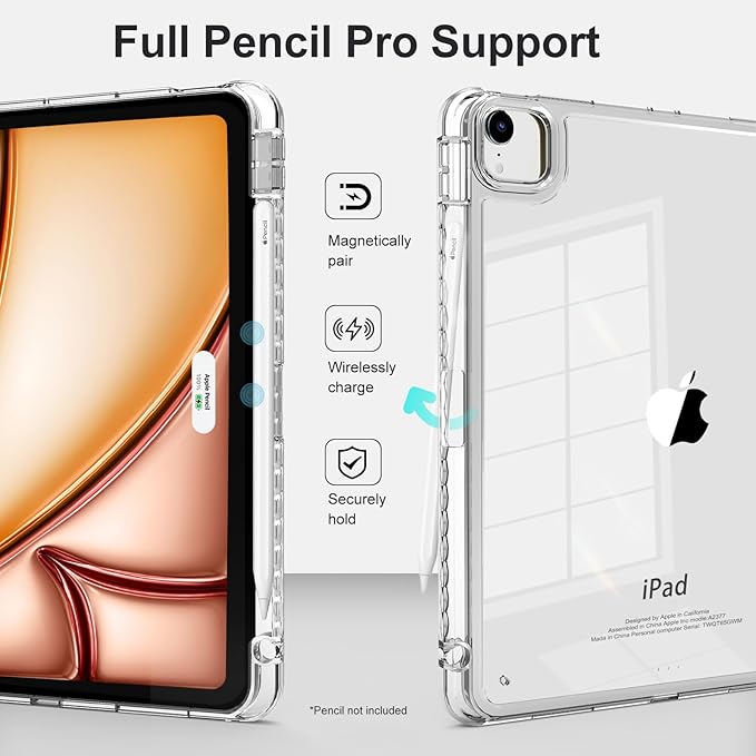 Case for iPad Air 13 inch 2024/2025/2026 M4/M3/2,Slim Smart Cover for 2022 iPad Pro 12.9 inch (4/5/6th Gen) with Pencil Holder,Trifold Stand with Clear Back Shell,Gentle Purple