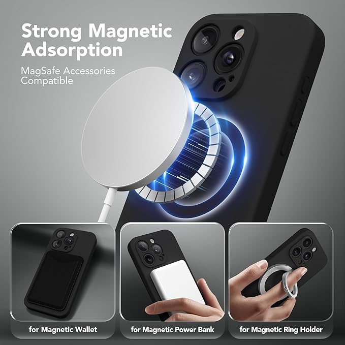 Magnetic for iPhone 13 Pro Case, Compatible with MagSafe, [Full Camera Protection][Screen Protector] Silicone Shockproof Protective Phone Case for iPhone 13 Pro 6.1", Black