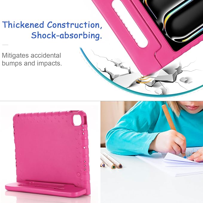 Kids Case for iPad Pro 13" 2025 (M5) 2024 (M4) & iPad Air 13" M4 M3 M2 Shockproof Case with Pencil Holder, Techcircle Handle Stand Light EVA Foam Bumper Protective Rugged Child Proof Cover, Rose