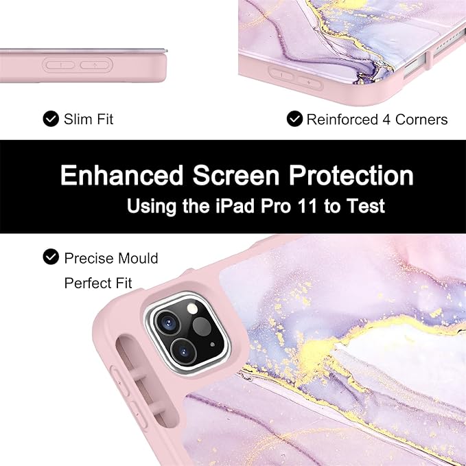 Soke for iPad Pro 11 Case (M2) 2022/2021/2020 with Pencil Holder - [Full Body Protection + Apple Pencil Charging + Auto Wake/Sleep], Soft TPU Back Cover for 2022 iPad Pro 11 inch(Dreamy Marble)
