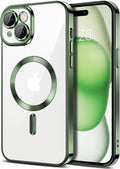 Hython Magnetic Clear for iPhone 15 Plus Case with Camera Lens Protector [Compatible with MagSafe] Luxury Plating Edge Slim Soft TPU Cover Protective Phone Case for iPhone 15 Plus 6.7", Deep Green