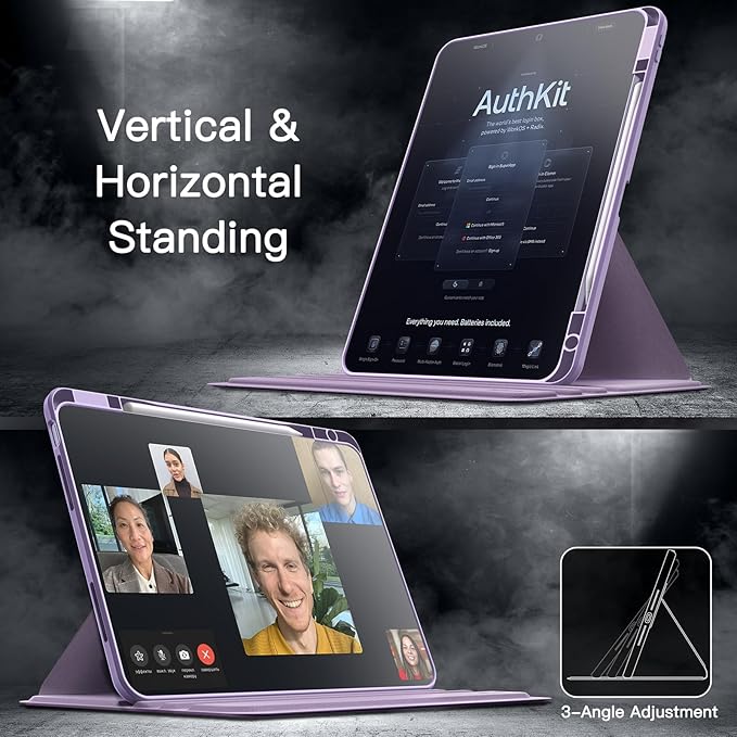 JETech Rotating Case for iPad Air 13-Inch M4/M3/M2 (2026/2025/2024) with Pencil Holder, 360 Degree Rotation Protective Stand Cover Clear Back, Auto Wake/Sleep (Purple)
