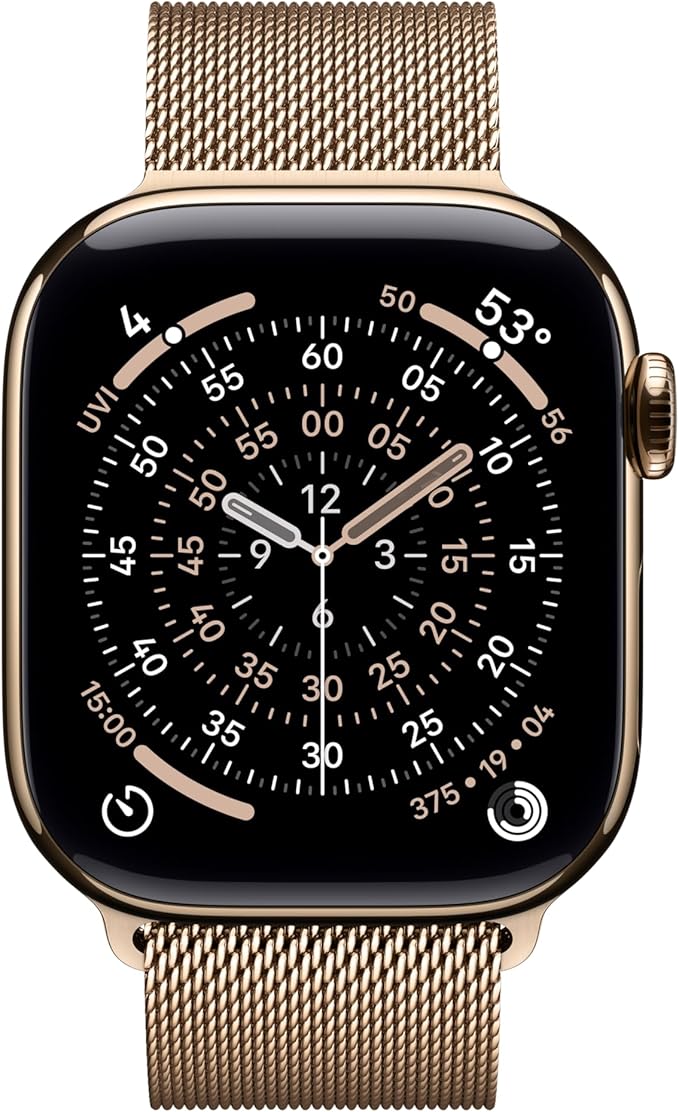 Apple Watch Series 11 [GPS + Cellular 42mm] Smartwatch with Gold Titanium Case with Gold Milanese Loop. Sleep Score, Fitness Tracker, Health Monitoring, Always-On Display, Water Resistant
