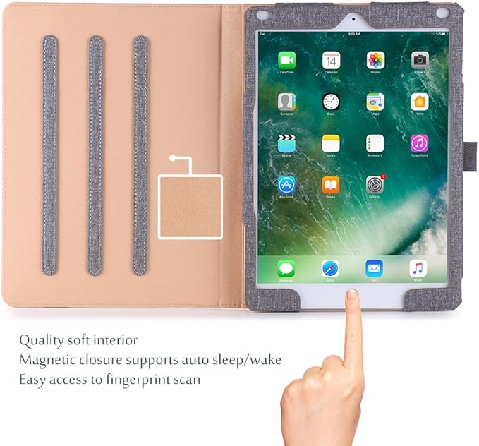 ProCase for iPad 9.7 Inch iPad 6th/5th Generation Case 2018 2017/iPad Air 2/Air 1 Case, Premium Leather Folio Corner Protection Multi-Angle Viewing Stand Cover with Front Pocket Pen Loop -Grey