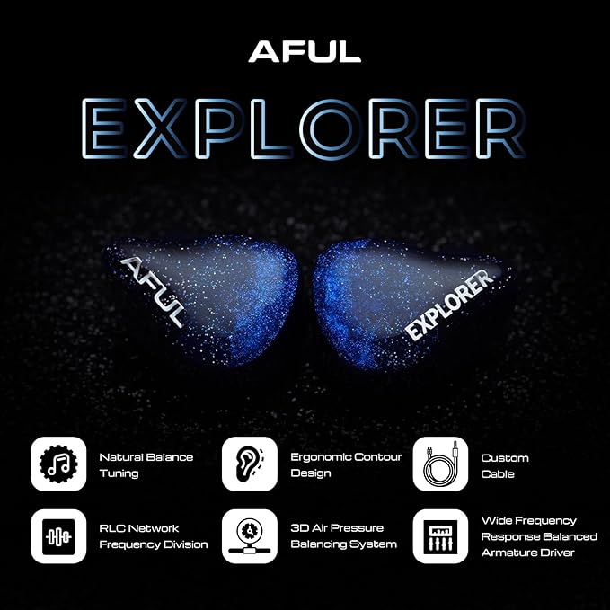 HiFiGo AFUL Explorer Hybrid in-Ear Monitors, 1DD+2BA IEM Earphone with 1 Dynamic Driver + 2 Balanced Armatures for Deep Bass and Wide Frequency Response Range (4.4mm)