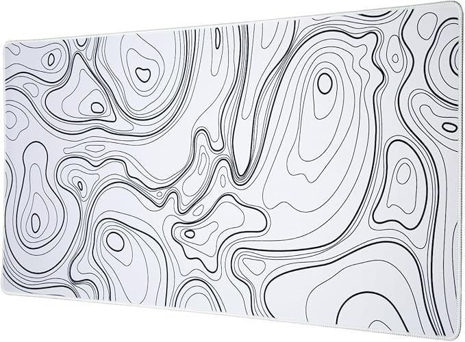 Topography Map Extend Large Gaming Mouse Pad Desk Accessories for Office Decor, Long Laptop Keyboard Mouse Mat, Abstract White Line Bird Pattern (31.50"x15.75"x0.12", Not Waterproof)