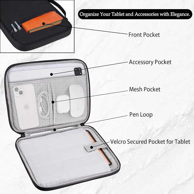iPad Pro 12.9 Carrying Bag, Tablet Sleeve 12.9 Magic/Smart Keyboard Accessory Bag for Pad Pro 12.9 M2/M1/2018-2020, Surface Pro 9/8/X/7/6, 12.4" Galaxy Tab S8/S7+ Waterproof Carrying Case (Black)