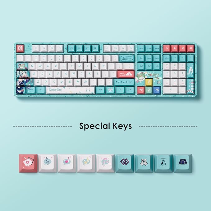 Akko Wireless Gaming Keyboard 5108B Plus Full Size Keyboard Hatsune Miku Hot-Swappable Tri-Mode Mechanical Keyboard RGB Backlight, Piano Pre Lubed Switch