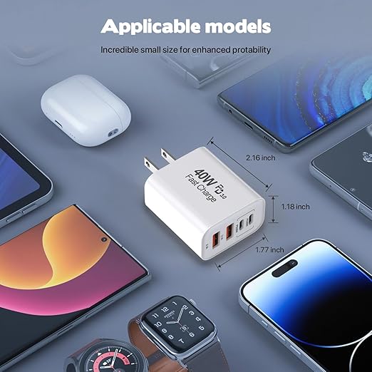 40W iPhone 16 15 Charger Block, 2 Pack USBC Charger Fast Charging Cube, 4Ports USB Type C Wall Charger PD&QC Apple Adapter Multiport Brick Apple Box for iPhone 16/15/14/13/12/11/Pro Max/XS/X, iPad Pro