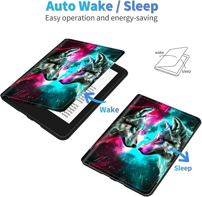 for Amazon Kindle Fire HD 8 (8th/7th/6th Generation, 2018/2017/2016 Release) 8" Tablet Case, Slim Kickstand Stand Leather Smart Cover with Auto Wake/Sleep, Gray Wolf Red Blue