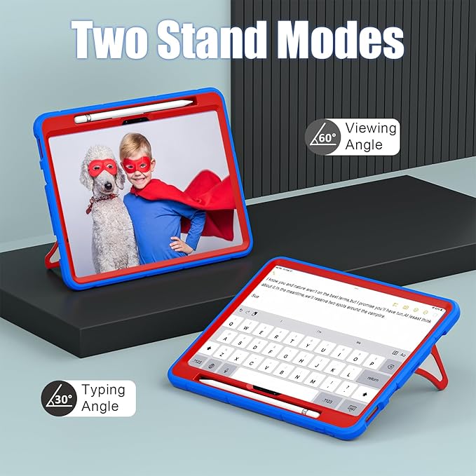 AKABEILA Compatible with Apple iPad Air 11(2026) M4/iPad Air 11(2024)/iPad Air 11(2025) M3 11 inch Tablet Case，Lightweight Protective Cover with Kickstand for Kids Children Boys Babies Blue Red