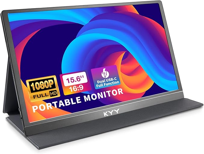 KYY Portable-Monitor-for-Laptop - 15.6'' 1080P FHD IPS Display USB-C&HDMI Portable Monitor for Laptop with Cover and Speakers