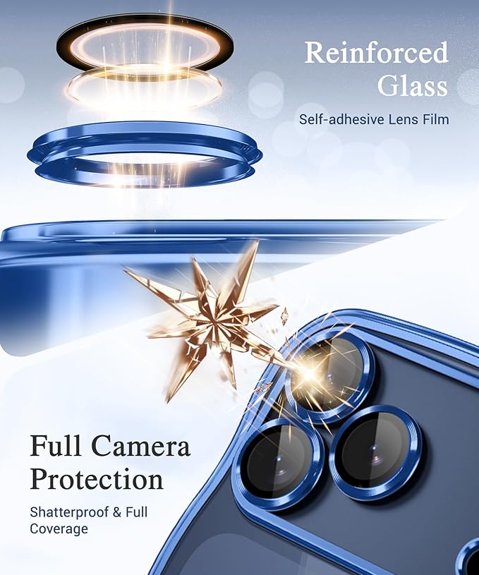 GVIEWIN for iPhone 17 Pro Case Compatible with MagSafe, Upgraded [Full Camera Protection][Cute Wave Frame][Military Grade Protection] Electroplated Hard Phone Cover for Women Girl, Clear/Blue