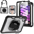 BRAECNstock Case for iPad mini 7 (A17 pro) 2024 & Mini 6 2021 8.3-inch,Shockproof Protective Cover with Pencil Holder,Screen Protector,360° Rotating Hand Strap/Stand-Black
