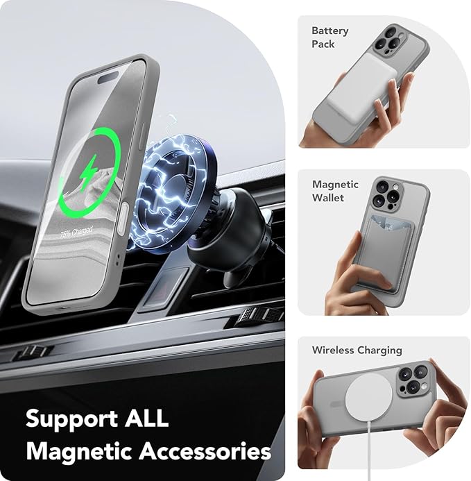 CAPRARO Magnetic Compatible with iPhone 16 Pro Max Case, Upgraded [Full Camera Protection] [Compatible with MagSafe] Protective Translucent Matte Women Phone Case Cover, Frosty Grey