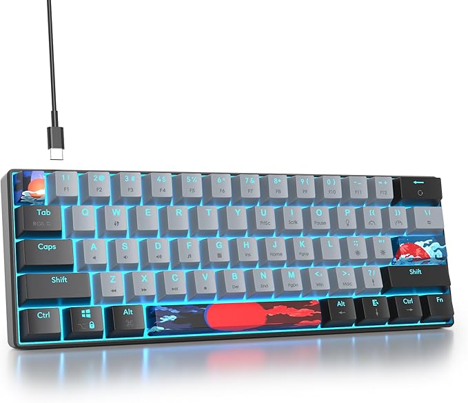 Protable 60% Percent Gaming Keyboard Mechanical, Mini Compact RGB Backlit 61 Keys Wired Office Keyboard with Red Switch for Mac/Win (Dolch/red Switch)
