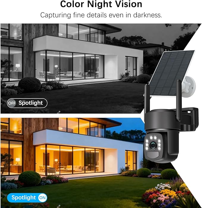 Solar Security Cameras Wireless Outdoor, 4 Cam-Kit, Solar-Powered, No Subscription,Home Security Cameras System with 4MP Color Night Vision, Auto Tracking, Pan & Tilt, Spotlight & Siren, 2.4 & 5G WiFi