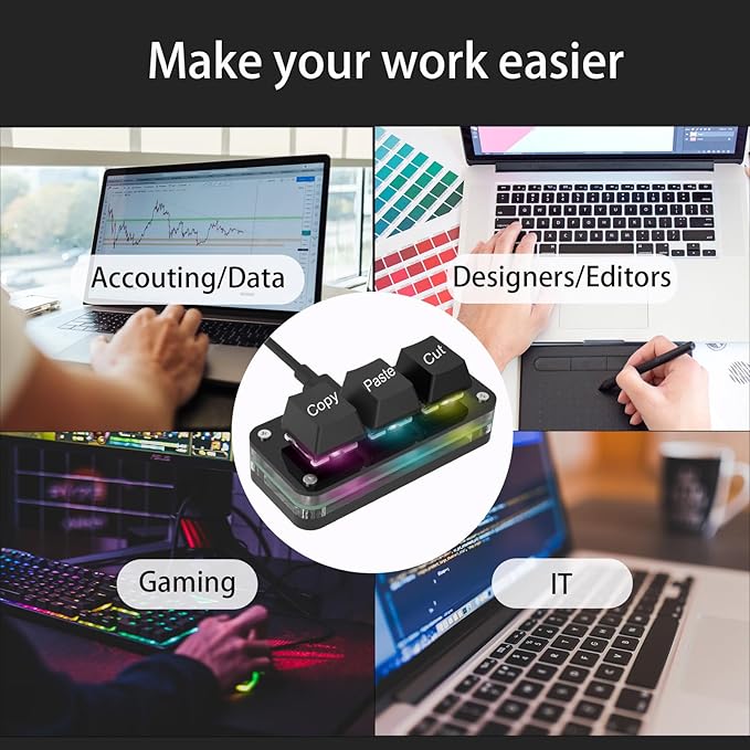 Copy Keyboard, Cut Copy Paste Keypad, One Handed Macro Keypad, Programmable Mechanical Keyboard for Working and Gaming, Shortcut Keyboard for PC, MAC, Laptop (Black)