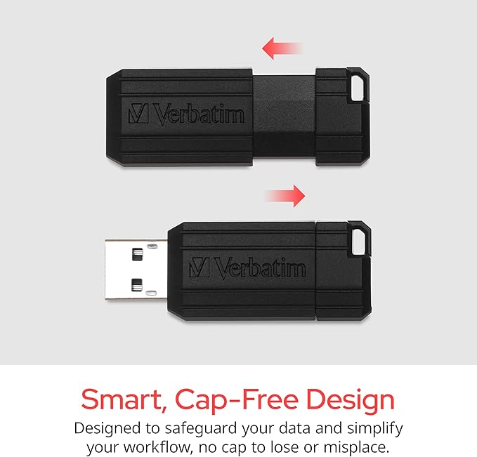 Verbatim 32GB Pinstripe USB 2.0 Flash Drive Retractable Thumb Drive – Business 10pk – Black