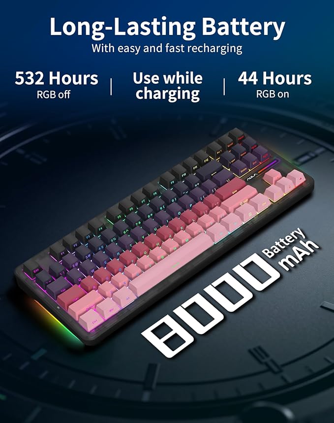 AULA F87 Pro Wireless Mechanical Keyboard, 87-Key TKL 8000mAh Battery, Tri-Mode (BT5.0/2.4G/USB-C), Hot Swappable Gasket Mount Keyboard, RGB Backlit PBT Keycaps Custom Gaming Keyboard for PC Mac Phone