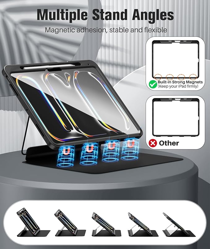 MoKo for iPad Pro 13 Inch Case (M5/M4) 2025/2024 with Pencil Holder, [Built-in Screen Protector], iPad Pro 13 M5/M4 Case with Clear Back & Magnetic Multi Angle Stand Cover, Black