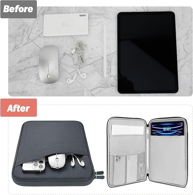 MoKo 9-11 Inch Tablet Sleeve Case, Fits New 11inch iPad Air M4/Pro M5, iPad A16 11", i-Pad 10/9/8/7th/Air 5/4th 10.9"/10.2", Tab S9/S8 11", Protective Bag Carrying Case with Pocket, Dark Gray