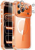 Anti-Yellowing Strong Magnetic for iPhone 17 Pro Case with Screen Protector*1 Camera Lens Protector*1,Fits MagSafe,[12FT Military Grade Drop] Slim Thin Cover, Clear Orange