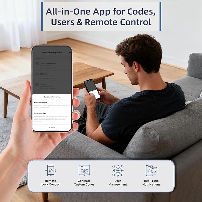 Fingerprint Door Lock for Front Door Built-in Wi-Fi OKIBB, Smart Keyless Entry Door Lock with APP Touchscreen Keypad Deadbolt, Emergency Power Port, One-Touch, IP54 Weatherproof, BHMA Grade 3