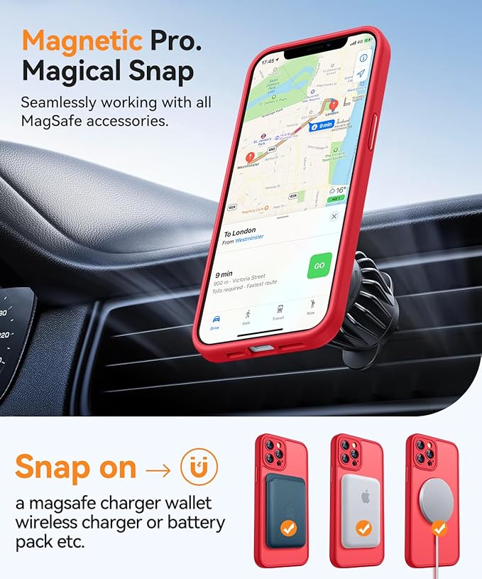 CANSHN Magnetic Compatible with iPhone 12 Pro Max Case, Upgraded [Full Camera Protection] [Compatible with Magsafe] [Translucent Matte] Shockproof Protective Phone Cover 6.7 Inch - Red
