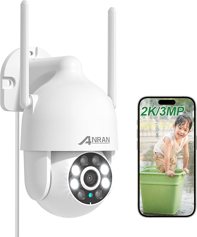 ANRAN 2K WiFi Security Camera Outdoor: 2.4/5GHz Dual-Band, Auto-Tracking, 2-Way Audio, Color Night Vision, 24/7 Recording, 3MP Pan-Tilt 360° View Camera for Home/House