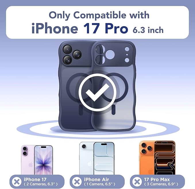 CAPRARO Magnetic for iPhone 17 Pro Case for Women Girls, Upgraded [Full Camera Protection] [Compatible with MagSafe] Cute Wave Translucent Matte Phone Case for iPhone 17 Pro, Dark Blue