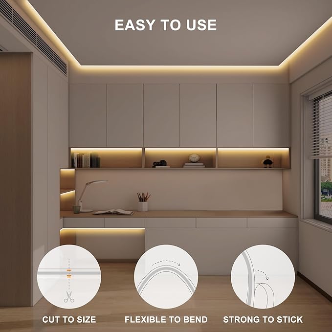 32.8ft COB Led Strip Light with Remote, 2700K Ra93+ Dimmable Bright Warm White Led COB Strip Light, White Led Strip Light for Mirror, Stair, Cabinet, Room