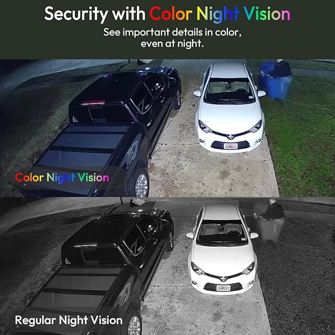 Rraycom 2Pack 5G Solar Security Cameras Wireless Outdoor, 2K Battery Camera w/Solar Panel, Siren Alarm, Color Night Vision, 2-Way Talk, Waterproof, Works/Alexa, WiFi Camera for Outdoor Surveillance
