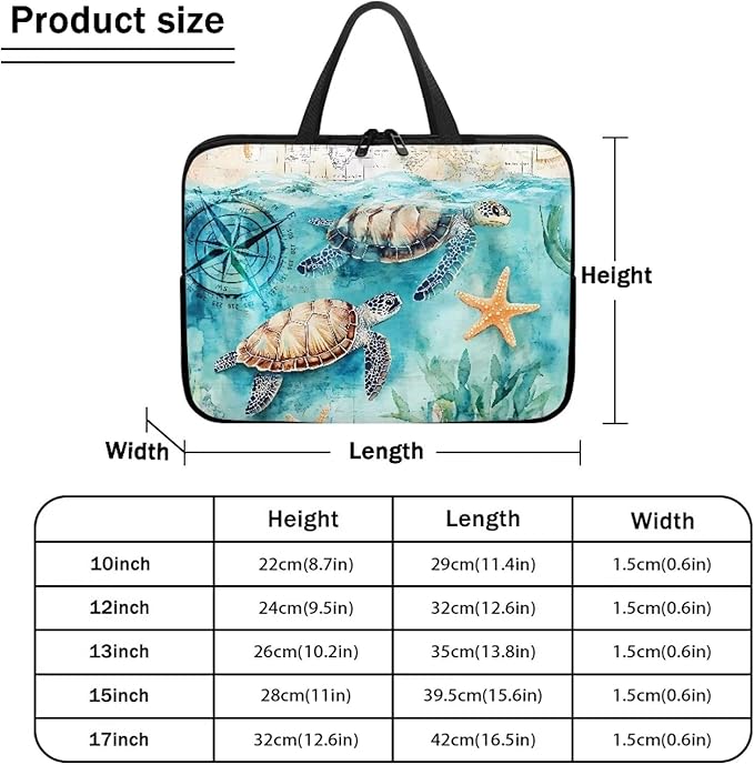 13 Inch Turtle Starfish Laptop Sleeve, Mens Womens Laptop Cover Computer Bag Tablet Carrying Case with Handle, Tote Bags Notebook Case Messenger Briefcase for Work Travel College