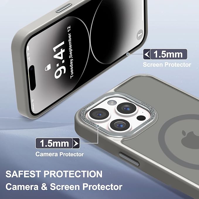 Newfuture Designed for iPhone 14 Pro Max Case with Magnetic [13 FT Military Drop Protection] [Compatible with Magsafe] Slim Translucent Matte Shockproof with Anti-Fingerprint Phone Case, Titanium Gray