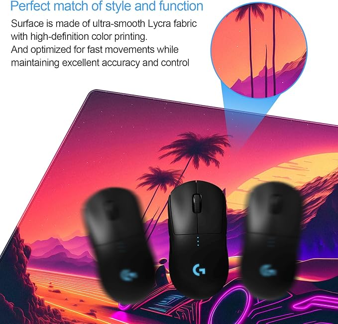 Purple Cyberpunk Fantasy Gaming Mouse Pad - XL Extended Sci-Fi Neon City Design Desk Mat for Computers, Office & Gaming (31.5" x 15.7")