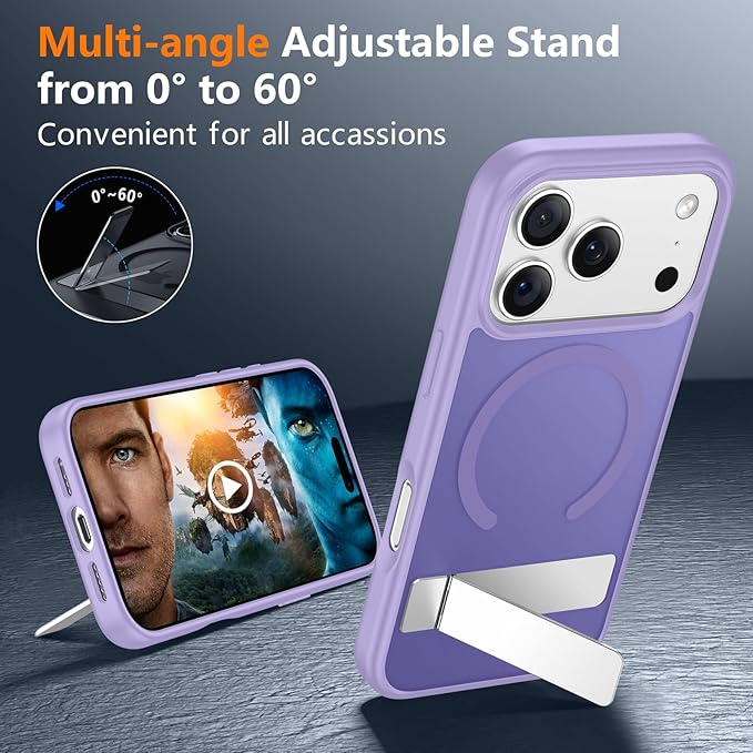 SPIDERCASE Magnetic for iPhone 17 Pro Max Case,with [3 Stand Ways] [Military Grade Drop Protection] with Invisible Stand Shockproof Slim Case for iPhone 17 Pro Max 6.9",Light Purple