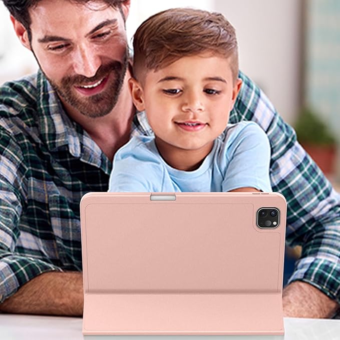 ZryXal iPad Pro 11 Inch Case (M5) 2025/ (M4) 2024 (Model: A2836/A2837/A3006), Trifold Stand Smart Cover with Pencil Holder and Soft TPU Back, Auto Wake/Sleep (Rose Gold)