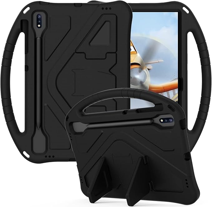 Kids Case for Samsung Galaxy Tab S10+/S9+/S8+/S7 FE/S7+/S9 FE+ 12.4", Techcircle Light Weight Shock Proof EVA Foam Handle Rugged Stand Protective Case for Galaxy Tab S9 FE Plus/S10 Plus 2024, Black