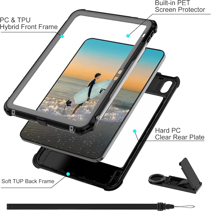 Waterproof Case for Apple iPad 11(A16) 2025/10th Gen 10.9 inches, Built-in Apple Pencil Holder Camera Screen Protector, Fit with Magic Keyboard, 360 Full Body Protective Pad Cover, Black