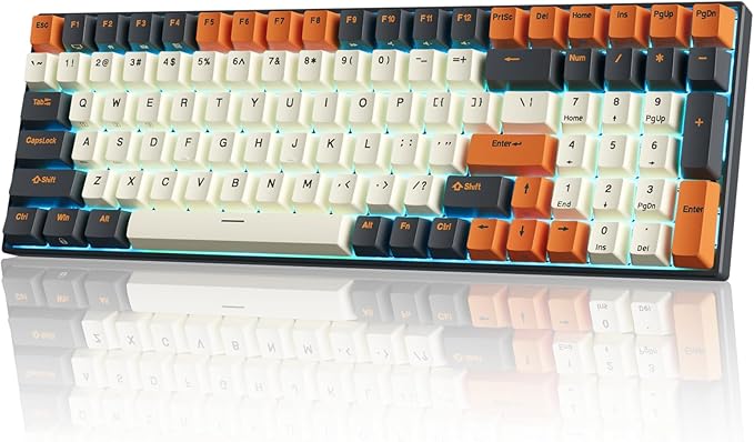 RK ROYAL KLUDGE RK100 Wireless Mechanical Keyboard RGB Backlit Bluetooth5.1/2.4G/Wired 96% Full Size 100-Key Hot Swappable Gaming Keyboard Brown Switch Carbon